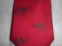 H1594 Original Vintage Burgundy Silk Tie Made by Ashley - Old Fashioned Bicycles printed all over