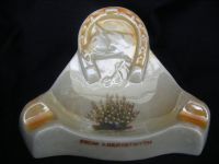 P.FB Unmarked (Foreign 5925) Crested China Ashtray with Horse and Horse Shoe LWH from Aberstwyth