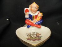 7967 Arcadian Crested China Joker/Jester sitting on a Heart Pin Dish - City of Liverpool