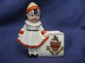 0196 Foreign - German Crested China Pierette Standing by Open Bag Number 3315 Crest of Eastbourne